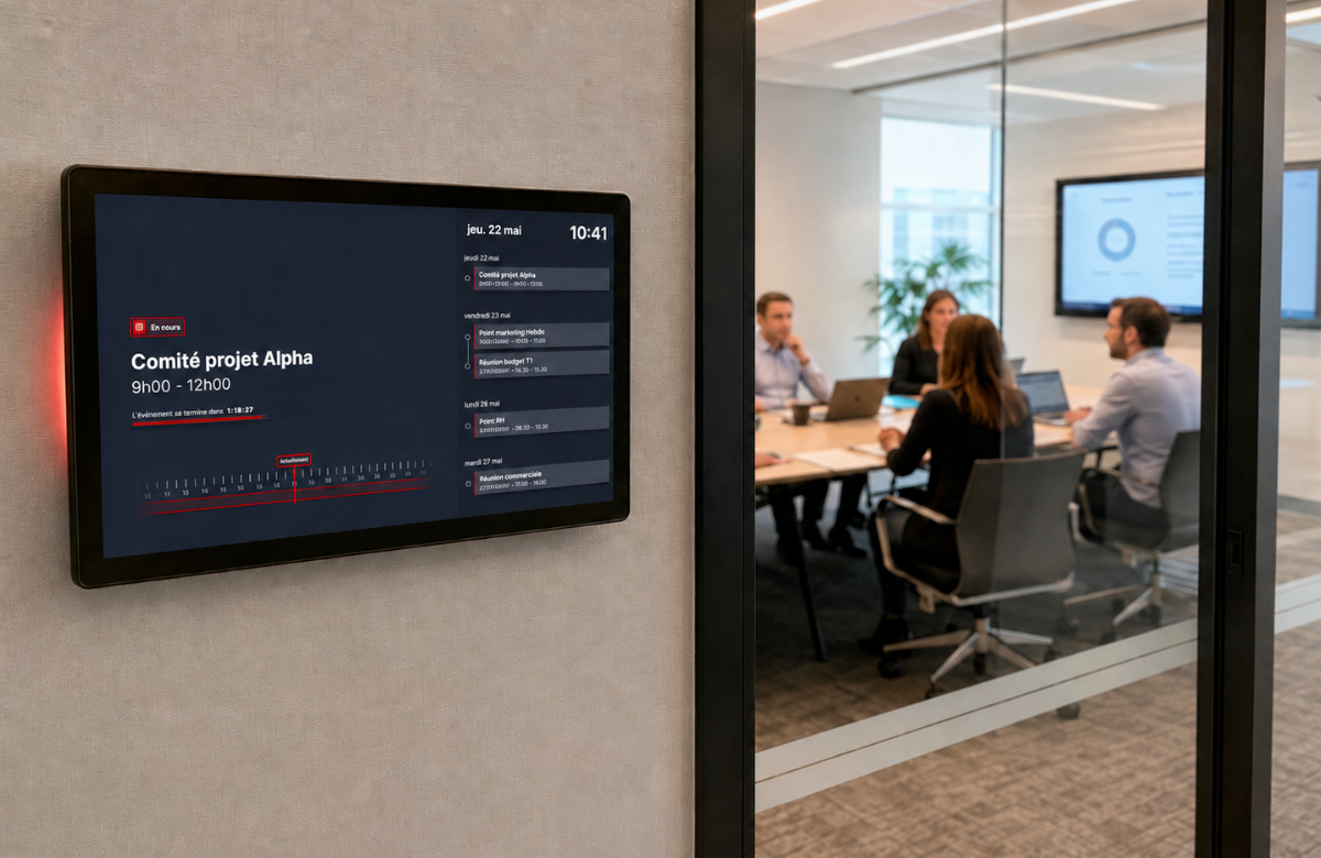 Écran d'affichage dynamique diffusant les événements d'un agenda Google ou Microsoft