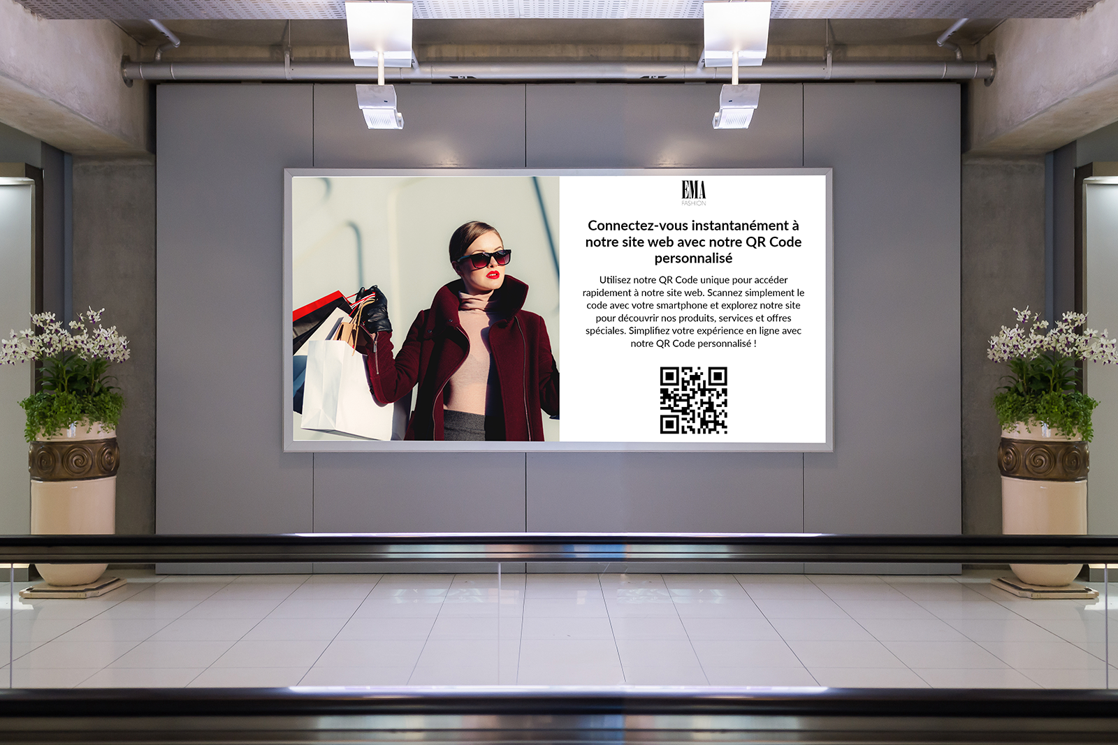 Écran d'affichage dynamique diffusant un QR code personnalisé - module ADS