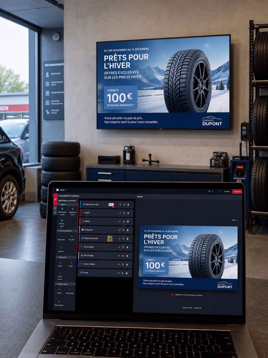Superviseur ADS affichant l’état et l’organisation du parc d’écrans