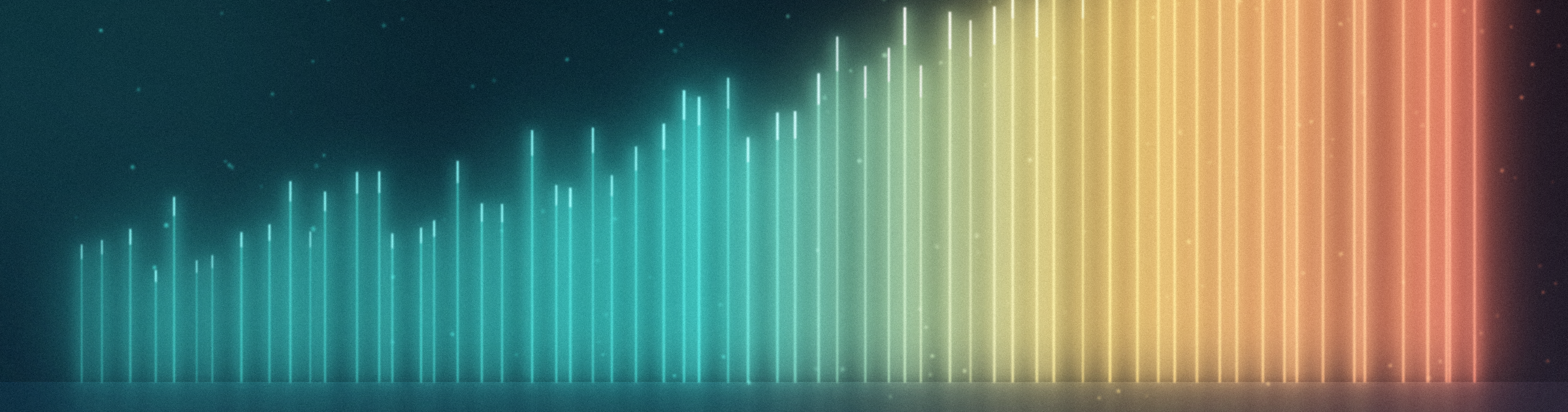 Abstract digital graphic of vertical glowing lines rising across a gradient from teal and blue to yellow and orange.