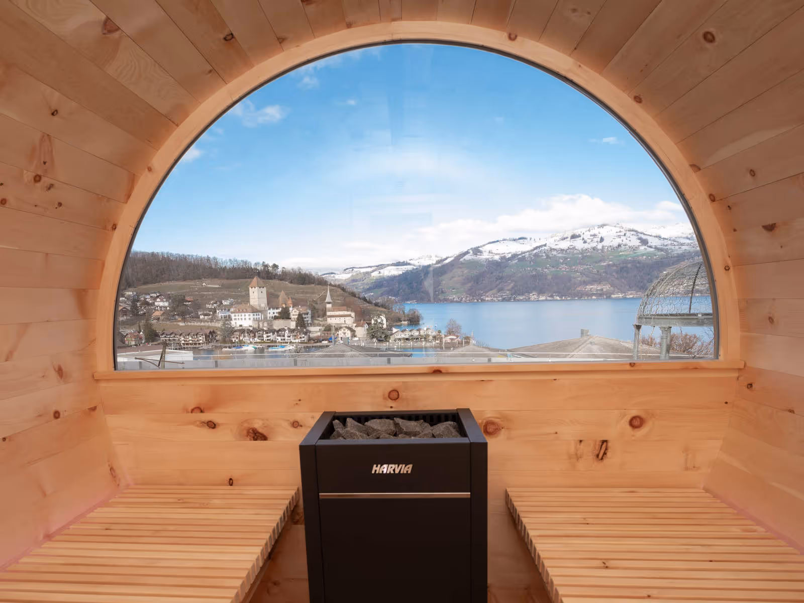 View from the barrel sauna at the Belvedere Strandhotel