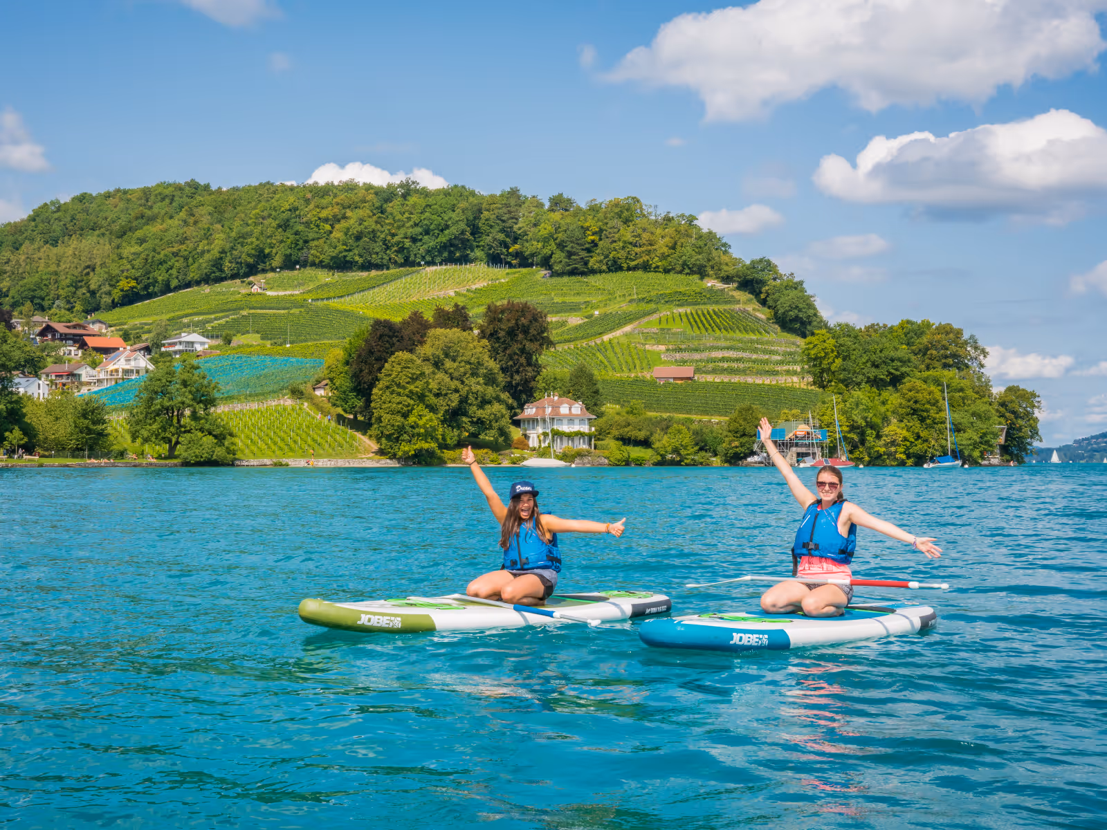 Man and woman on a boat on Lake Thun