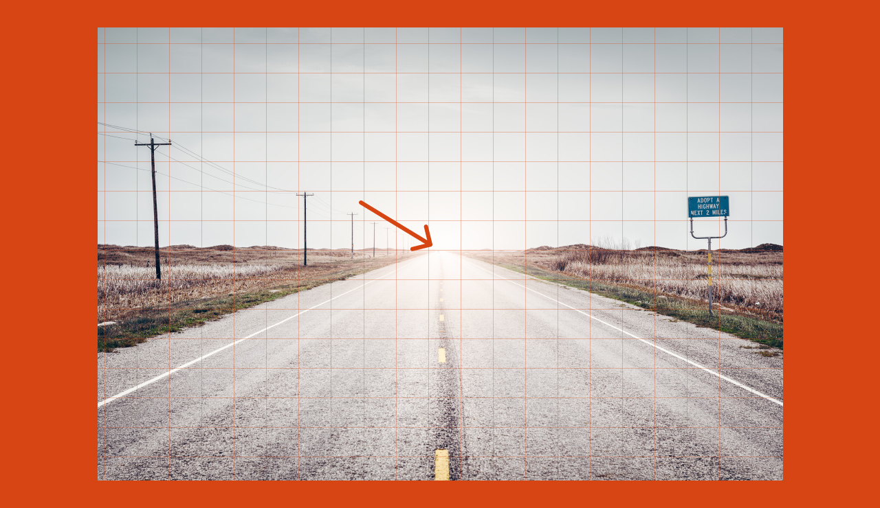 Image of a road with a grid overlaid used to level the horizon of the image