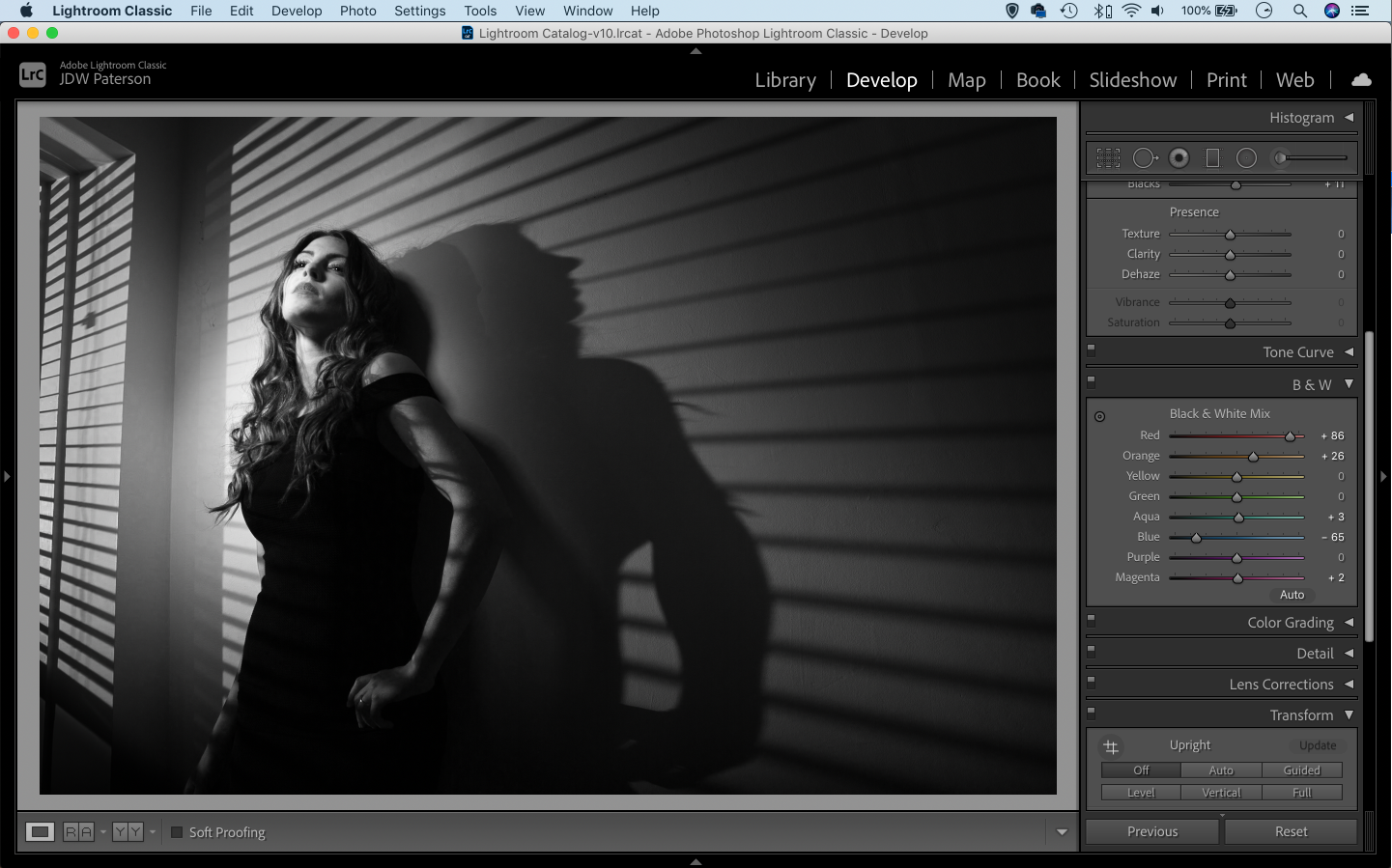 Screenshot of the B&W panel in Lightroom’s Develop Module