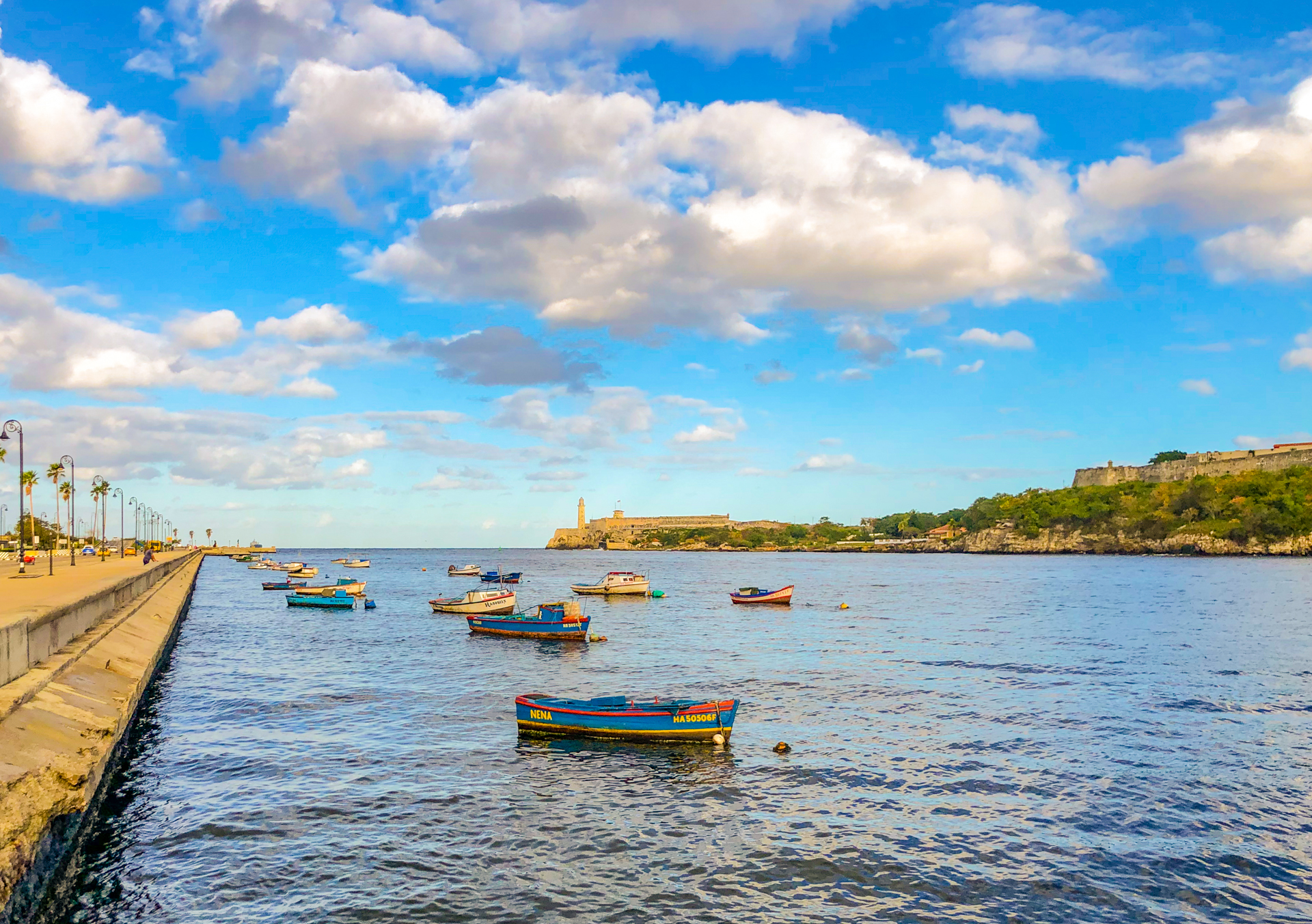 Port scene with boats in the water with a gradient applied to saturate the colours