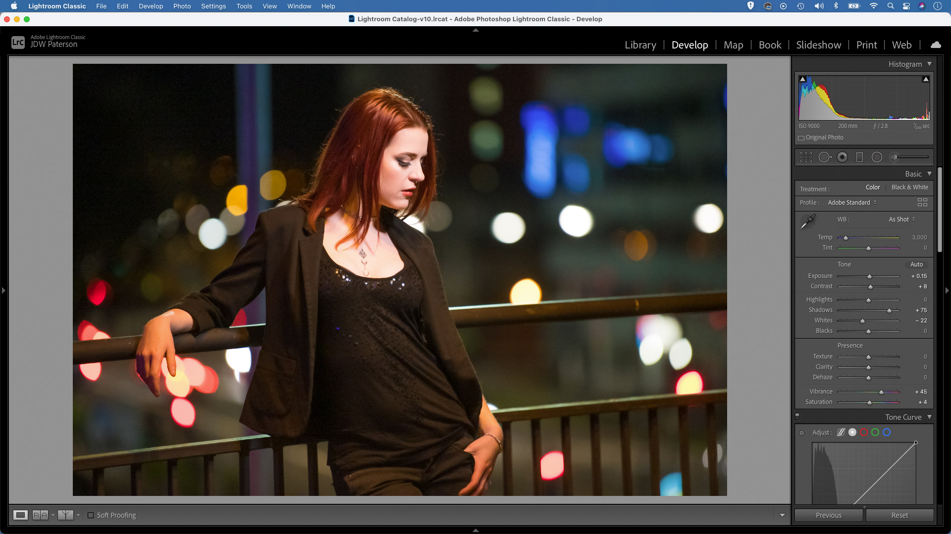 Screenshot of an image in Adobe Lightroom showing the histogram feature