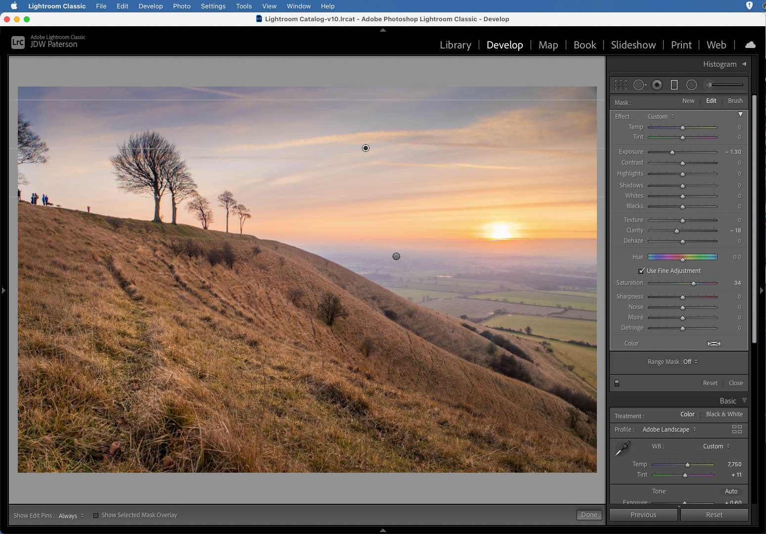 Screenshot showing the graduated filter tools in Lightroom