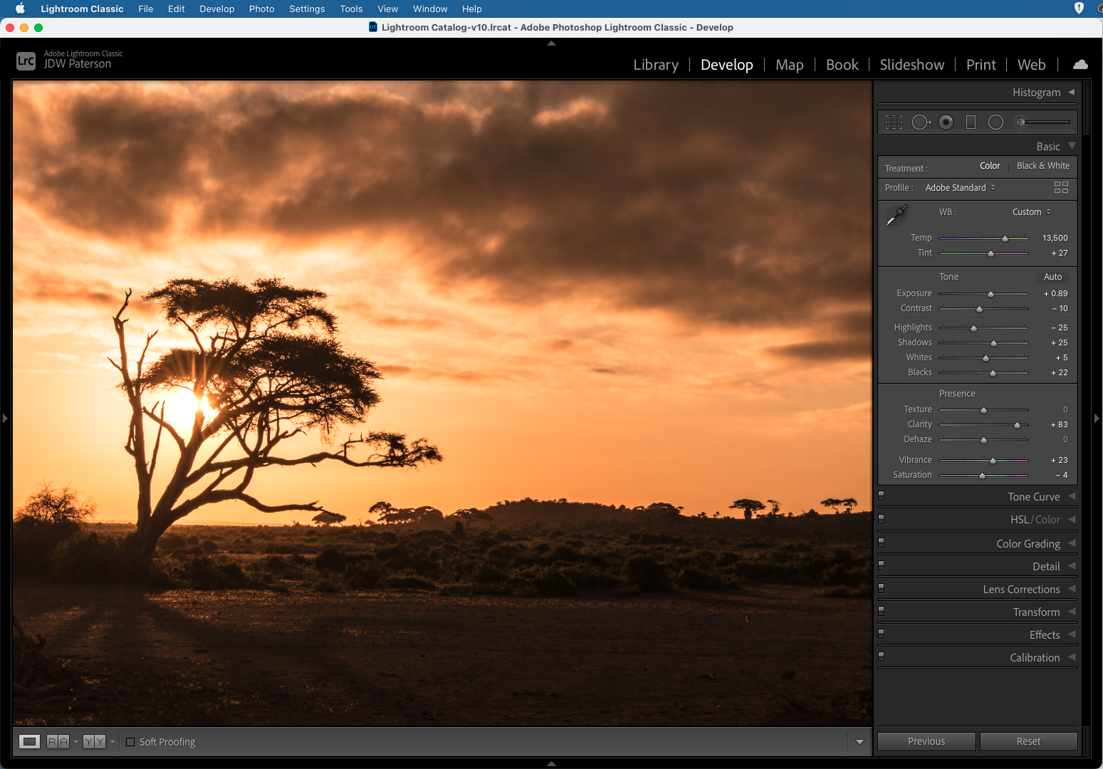 Screenshot showing tonal sliders in Adobe Lightroom