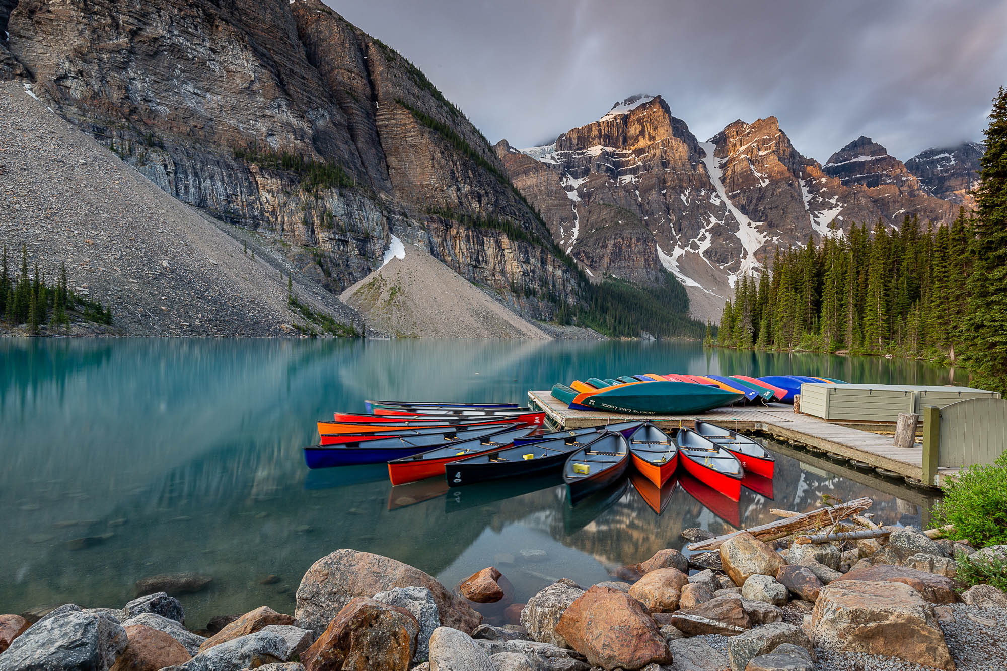 Careful composition and arrangement in camera beats post-processing every time. Moraine Lake in Banff National Park, Canada