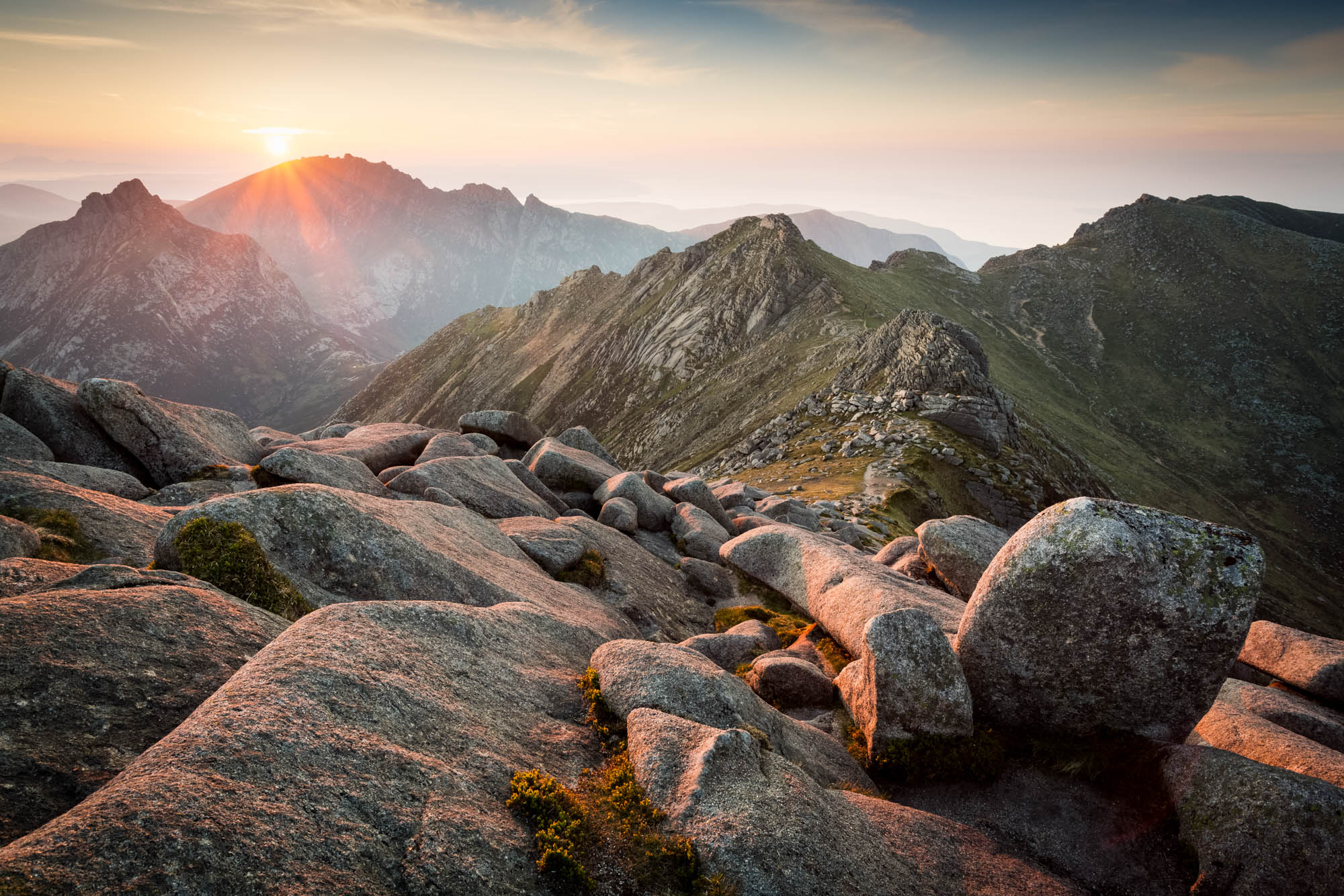 Sunset from Goat Fell, highest mountain on the beautiful Isle of Arran, Scotland.