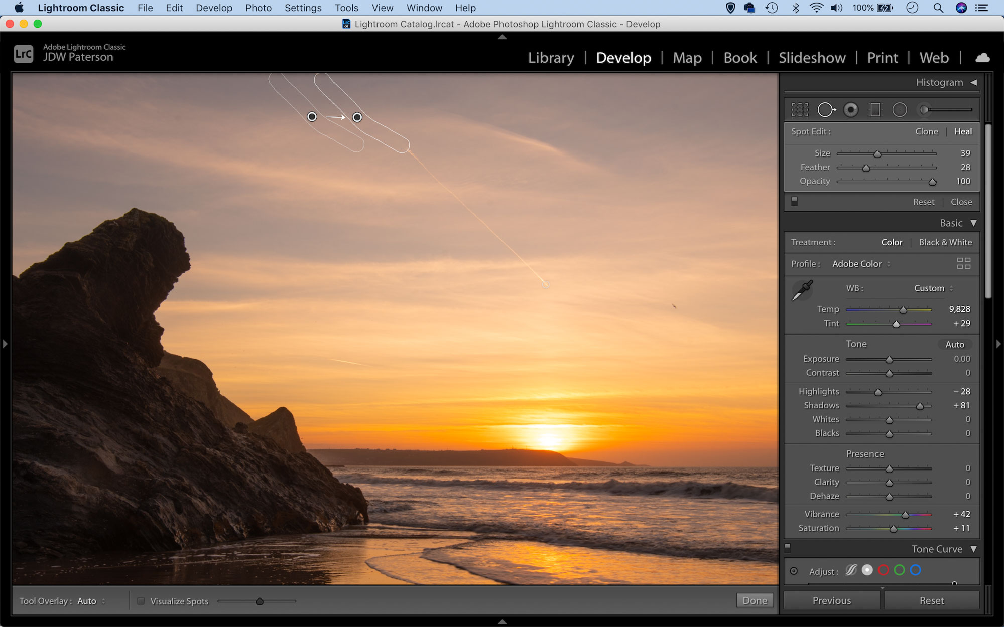 The spot removal tool in Adobe Lightroom