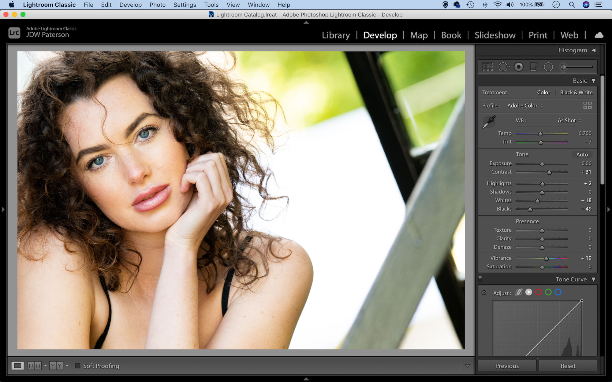 Screenshot showing the sliders in Lightroom