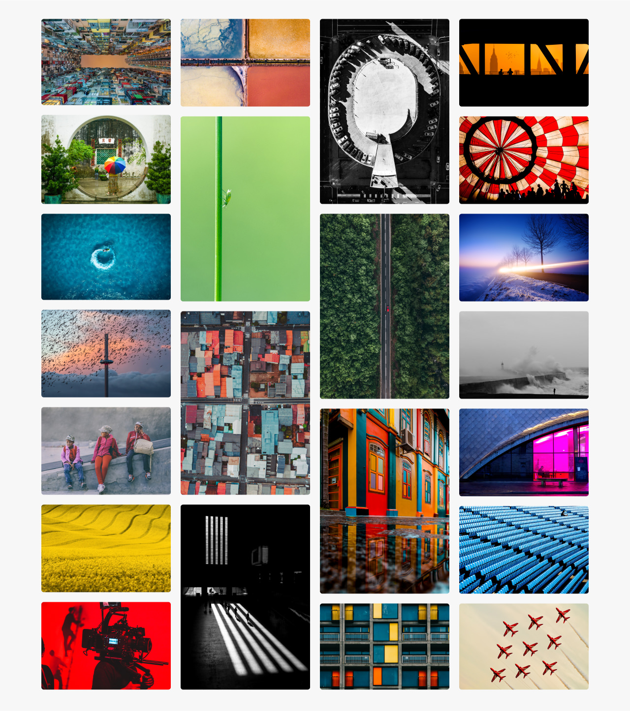Montage of images that feature a range of formal elements in their compositons