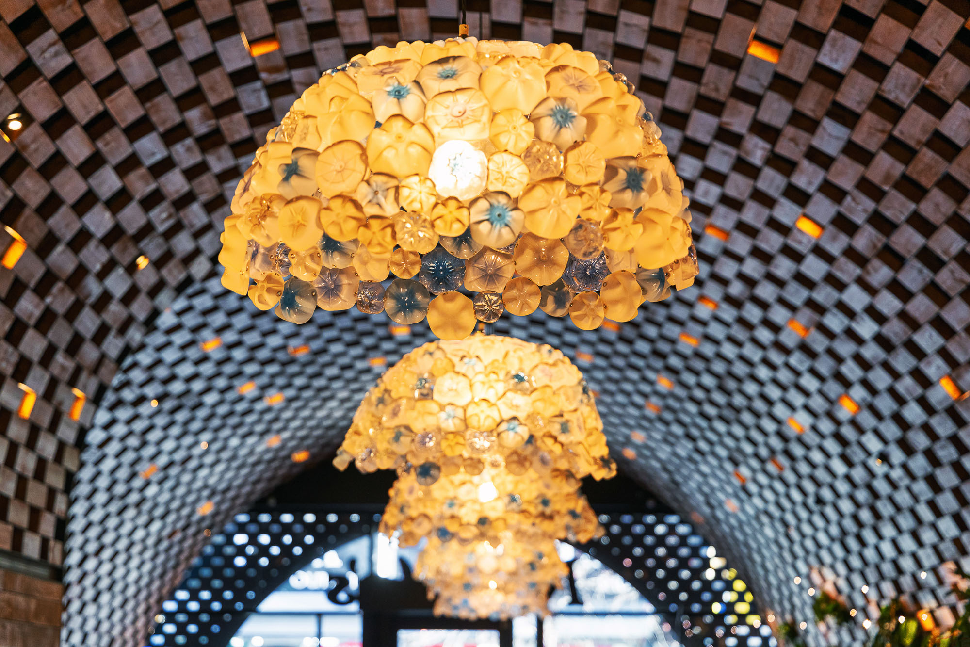 Detail of a lampshade in a restaurant interior
