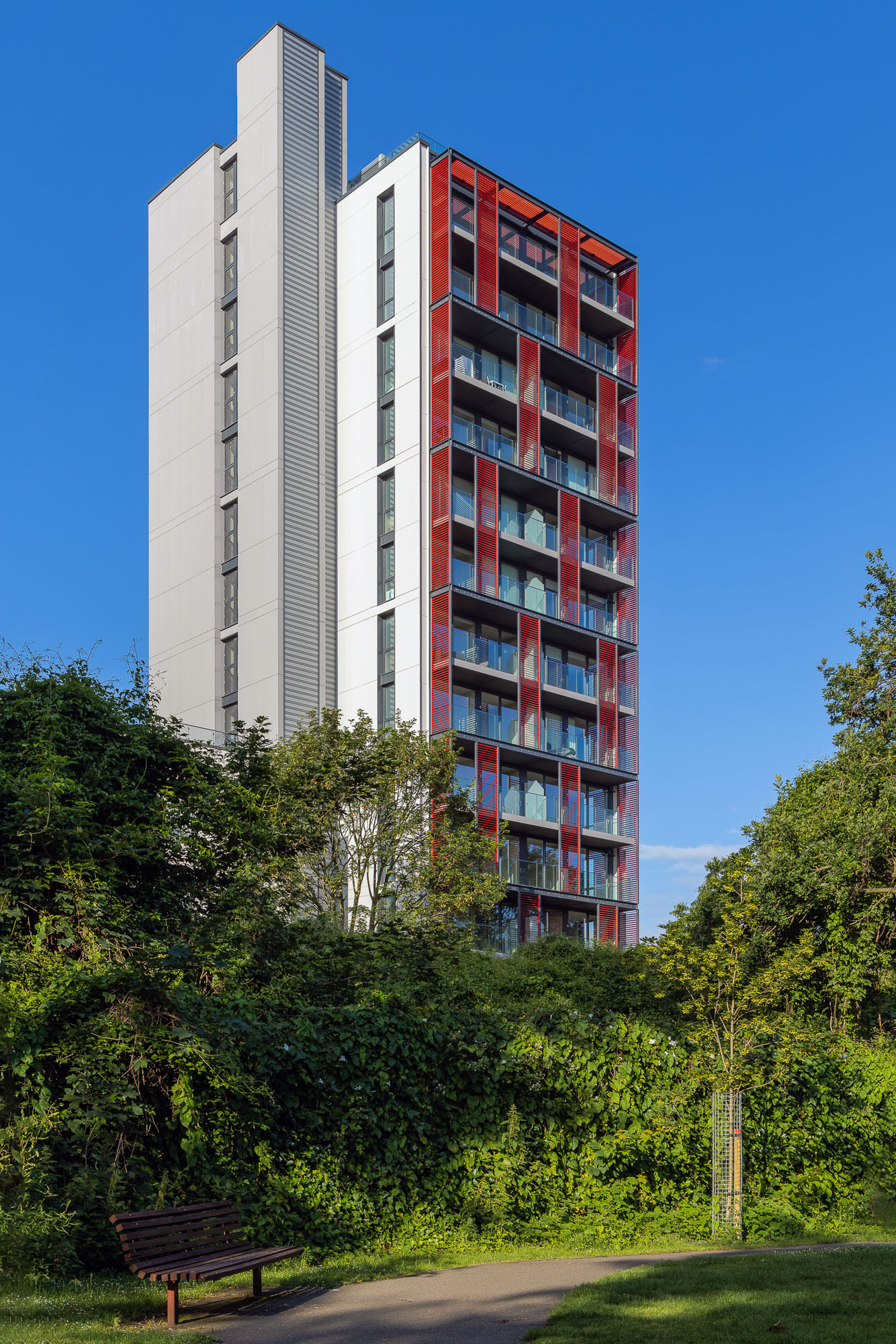 Architectural image of an apartment block captured from a 2-point perspective