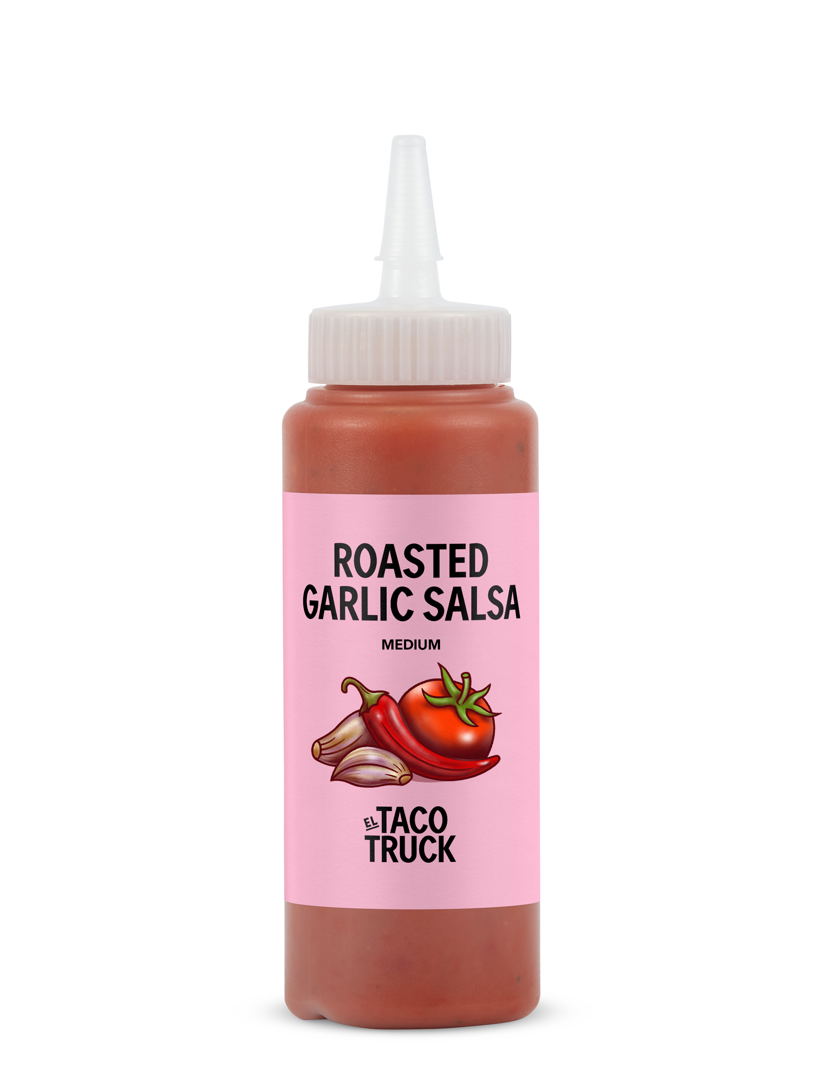 Produktbild av El Taco Trucks veganska Roasted Garlic Salsa. 