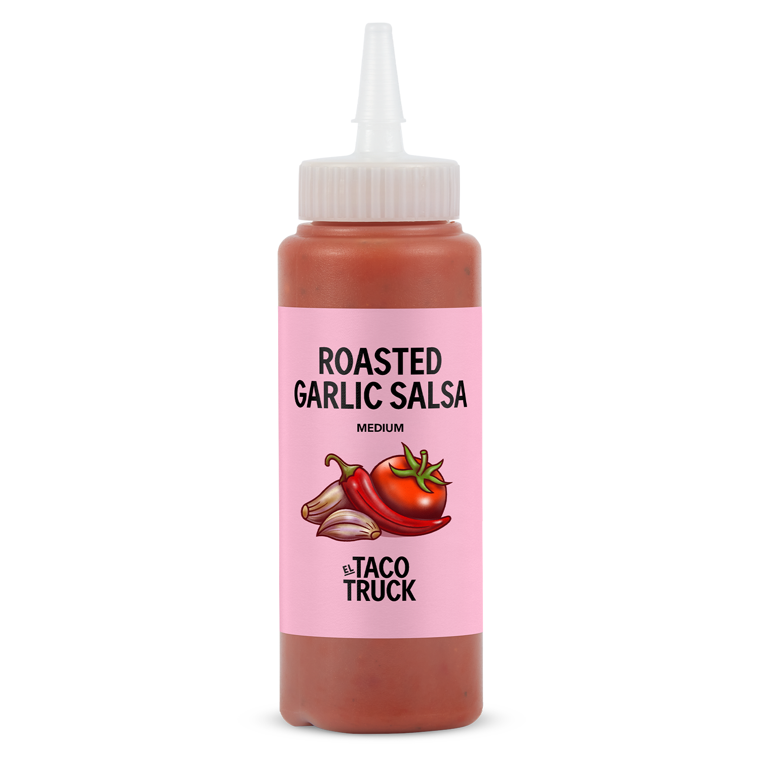 Produktbild av El Taco Trucks veganska Roasted Garlic Salsa. 