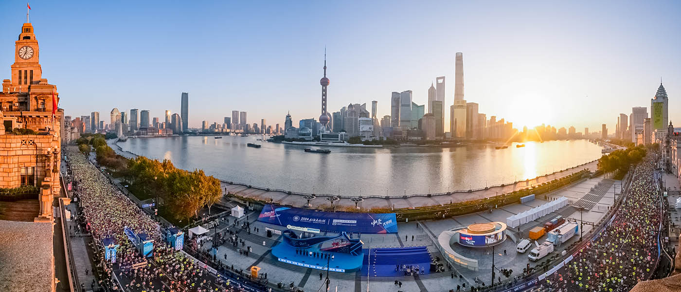 Runners at the start line of the Shanghai Marathon