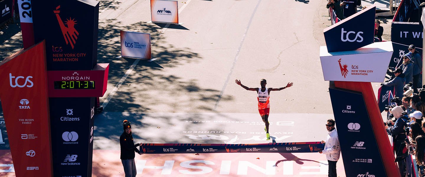Abdi Nageeye celebrates winning his first AWMM in New York City last year