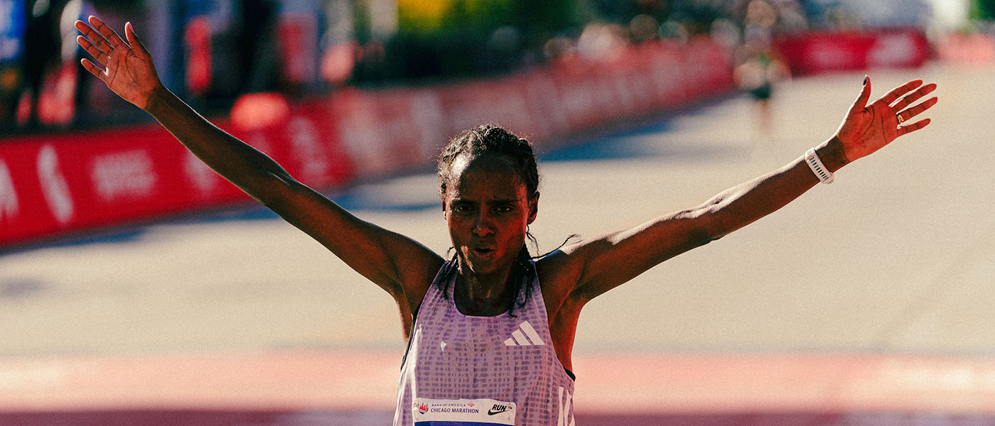 Hawi Feysa celebrates winning the Bank of America Chicago Marathon