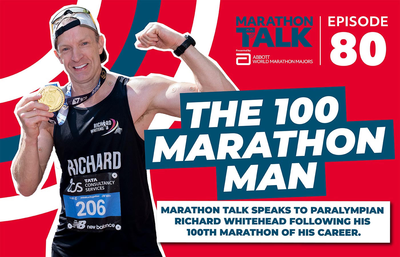 Cover image of Marathon Talk Episode 80 featuring Richard Whitehead MBE entitled "The 100 Marathon Man"