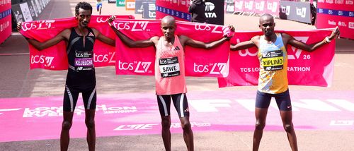 The top three runners from London celebrate