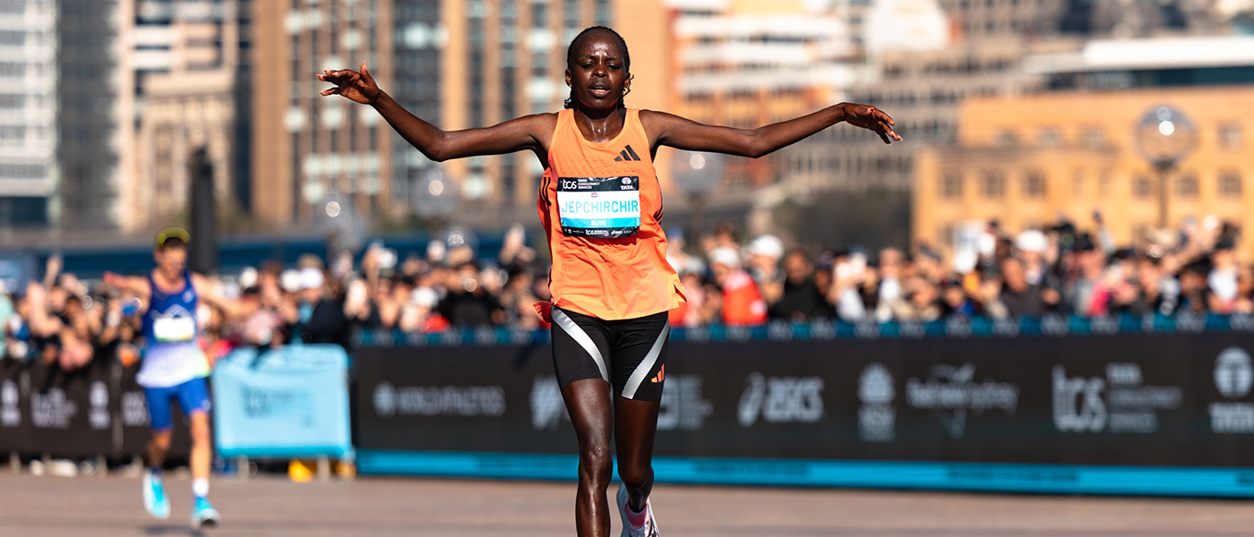 Peres Jepchirchir celebrates her win in Sydney