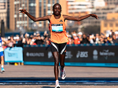 Peres Jepchirchir celebrates her win in Sydney