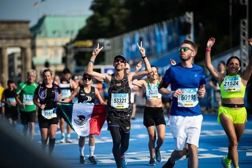 a group of people running