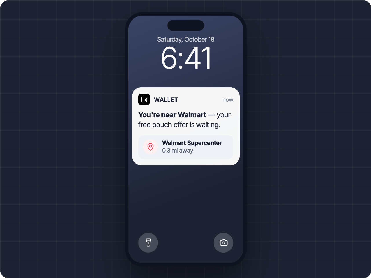 Lock screen reminder near a participating Walmart