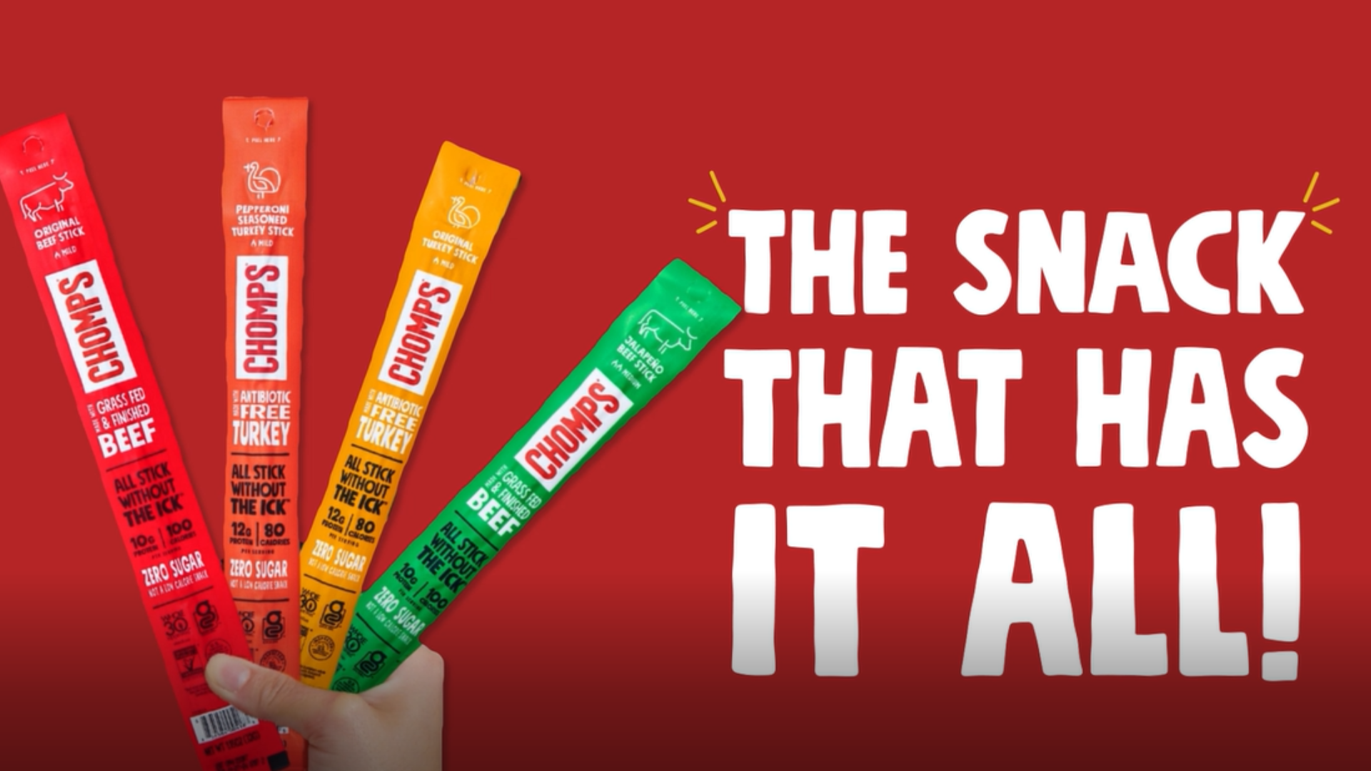 Amazon.com: Chomps Grass-Fed and Finished Jalapeño Beef Jerky Snack Sticks  10-Pack - Keto, Paleo, Whole30, 10g Lean Meat Protein, Gluten-Free, Zero  Sugar Food, Non-GMO : Grocery & Gourmet Food