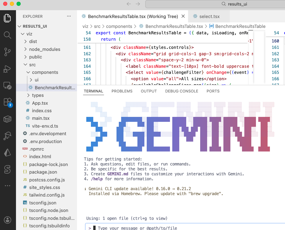 Screengrab of coding assistant Gemini running inside Visual Studio IDE
