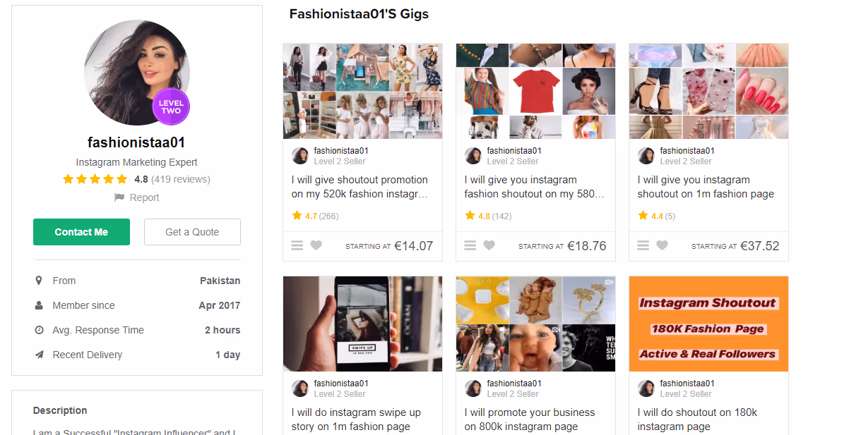 example of fiverr seller posting multiple gigs for the same job