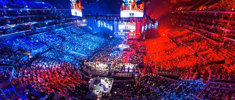 a fully packed stadium of fans watching esports