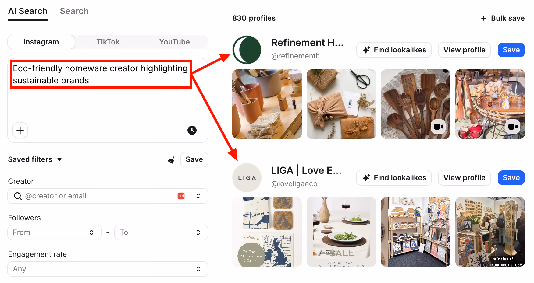 Modash AI search for influencer discovery