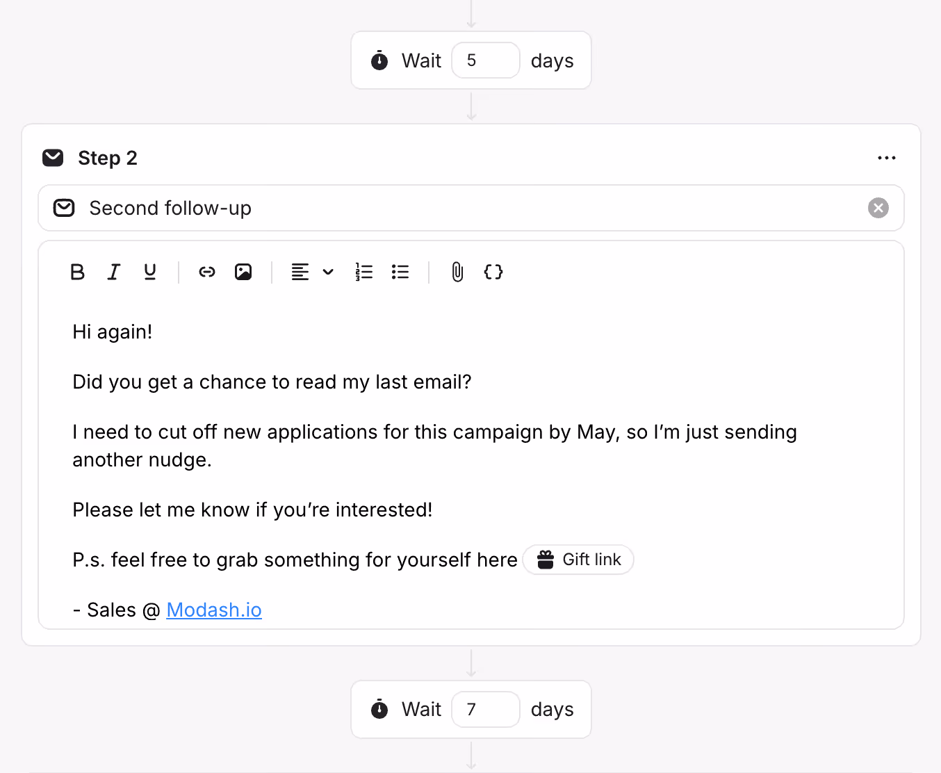 Modash automated email sequences
