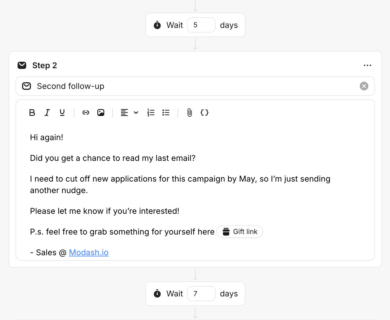 Modash automated email sequences