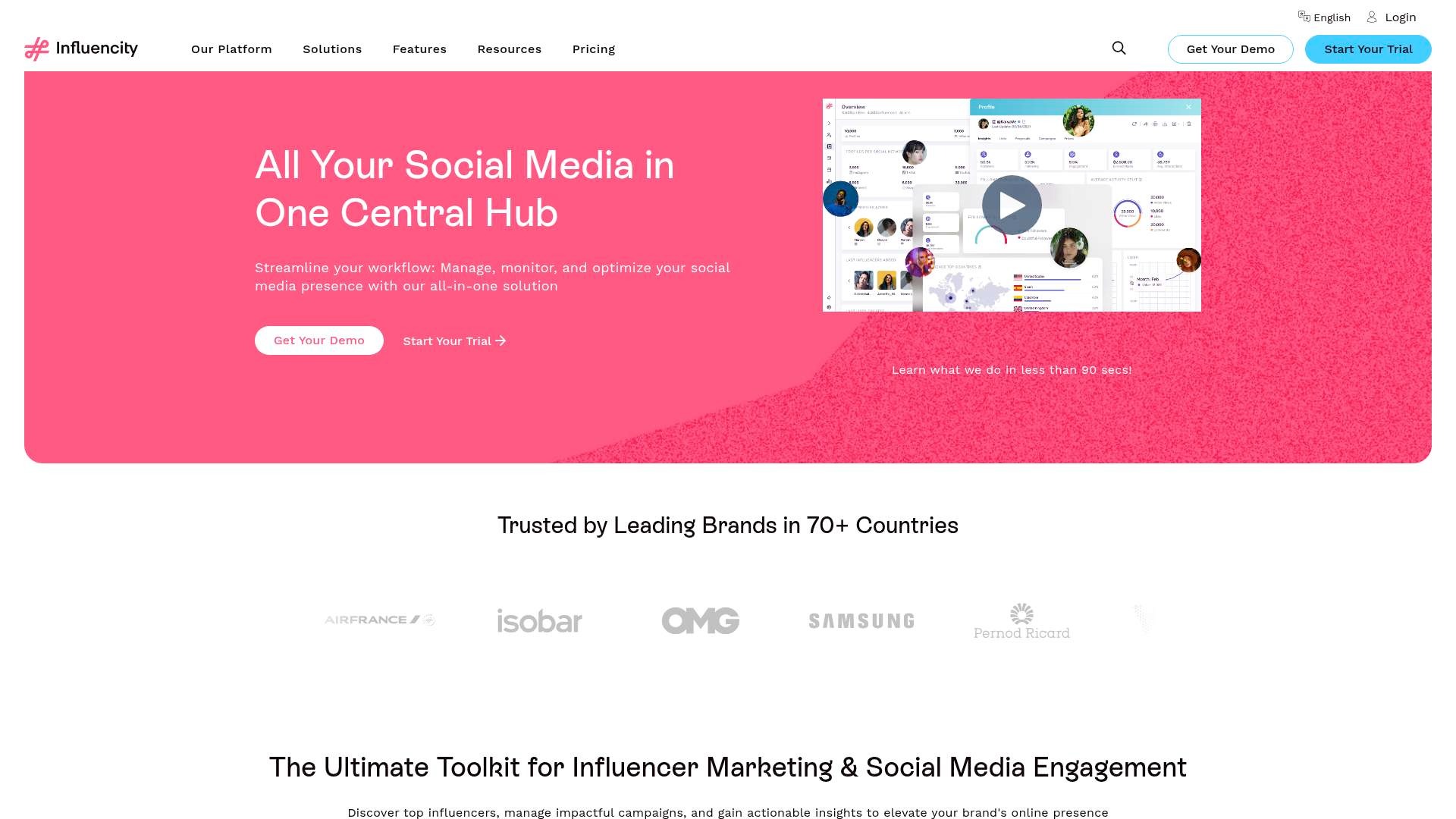 Influencity homepage