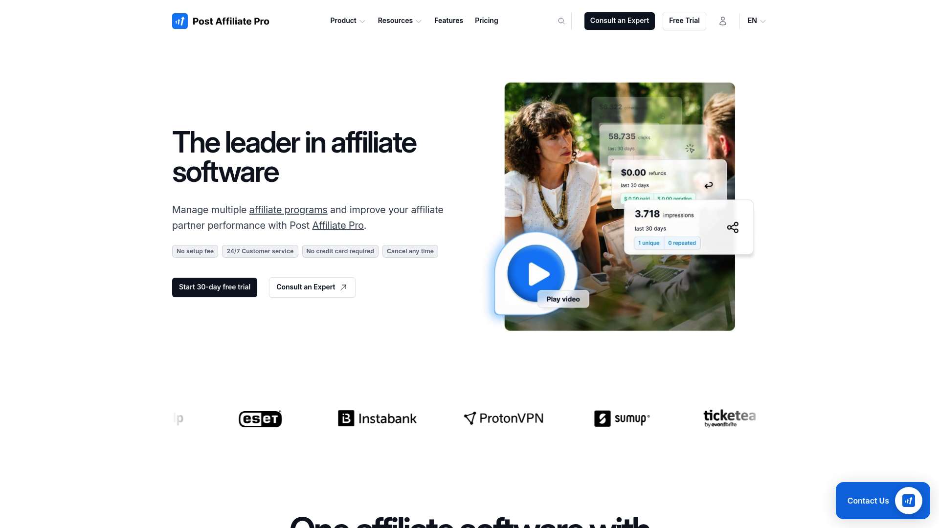 Post Affiliate Pro homepage