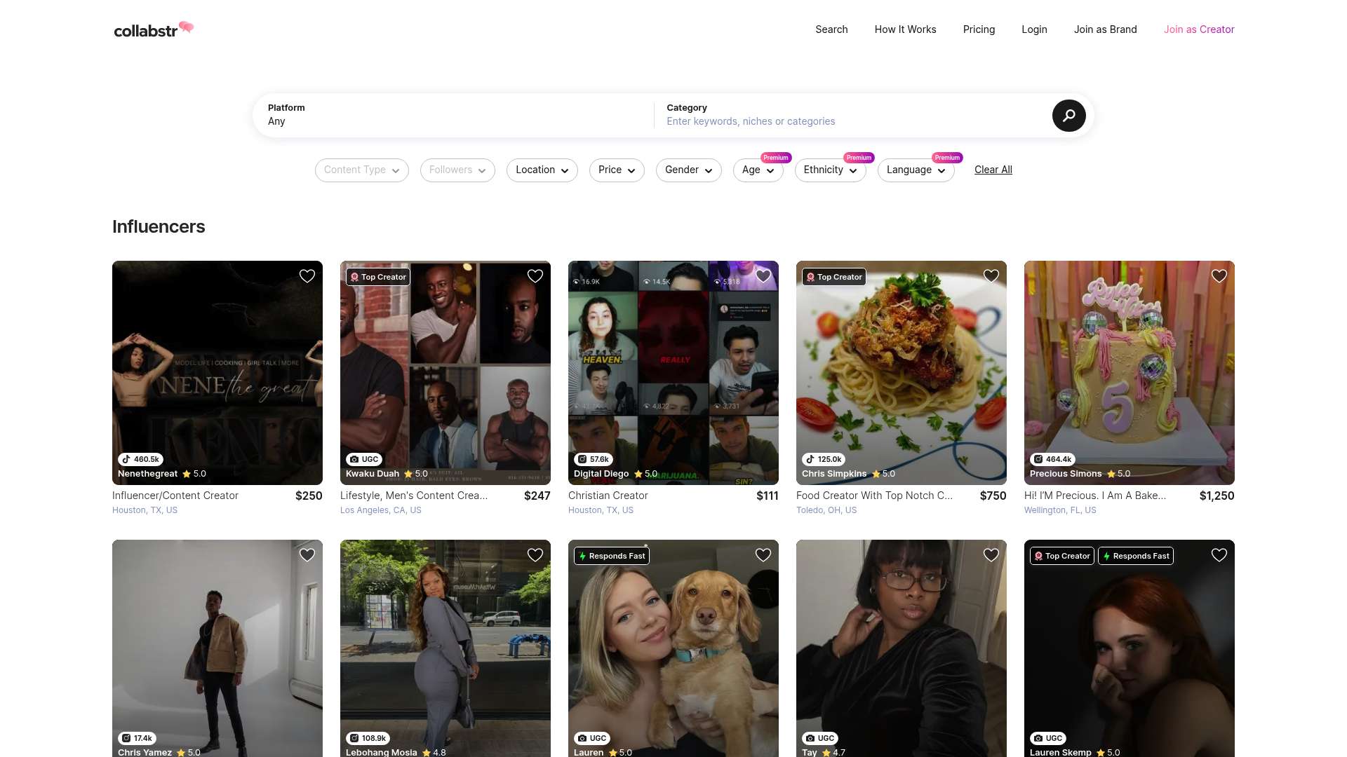 Collabstr homepage