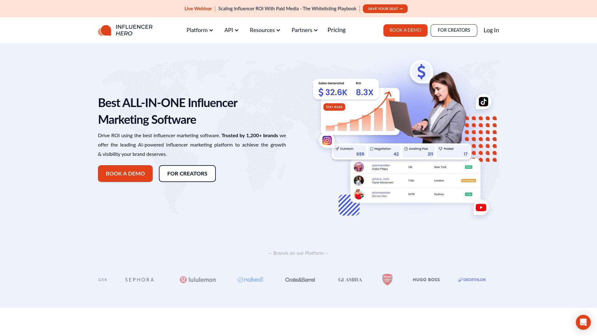 Influencer Hero homepage