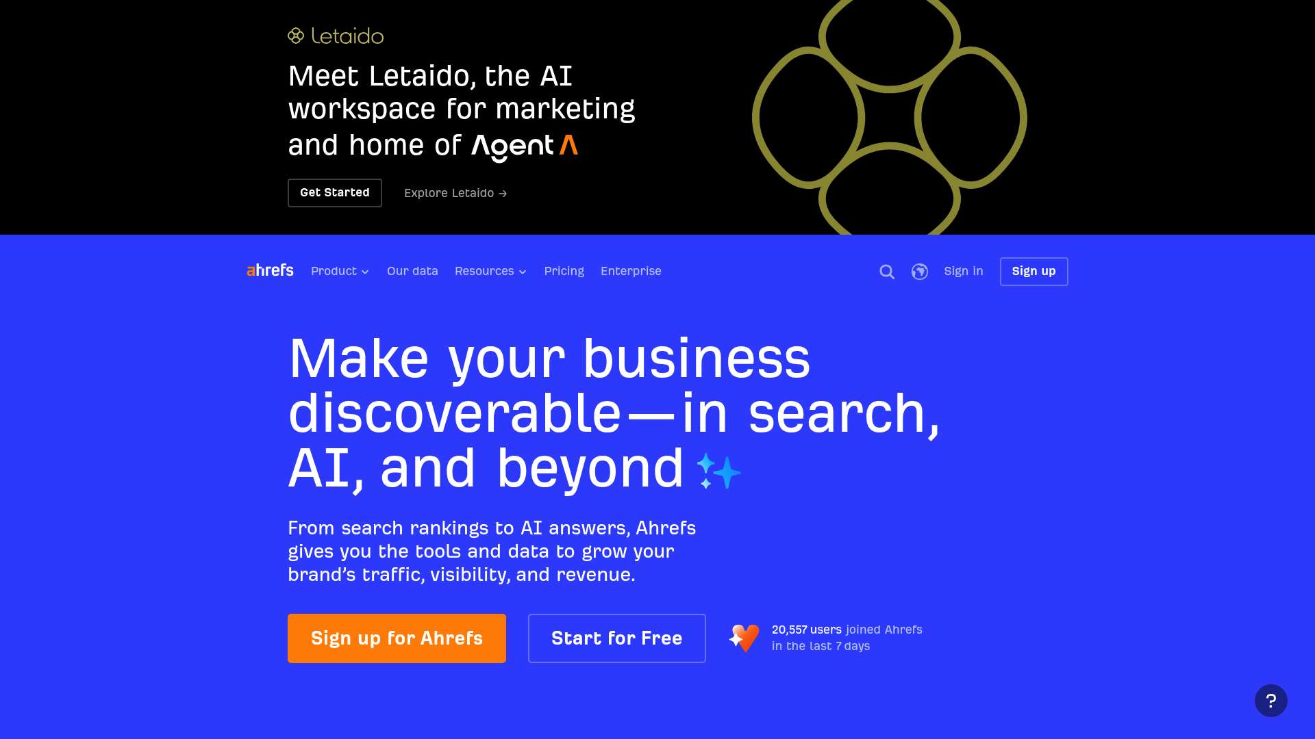Ahrefs homepage