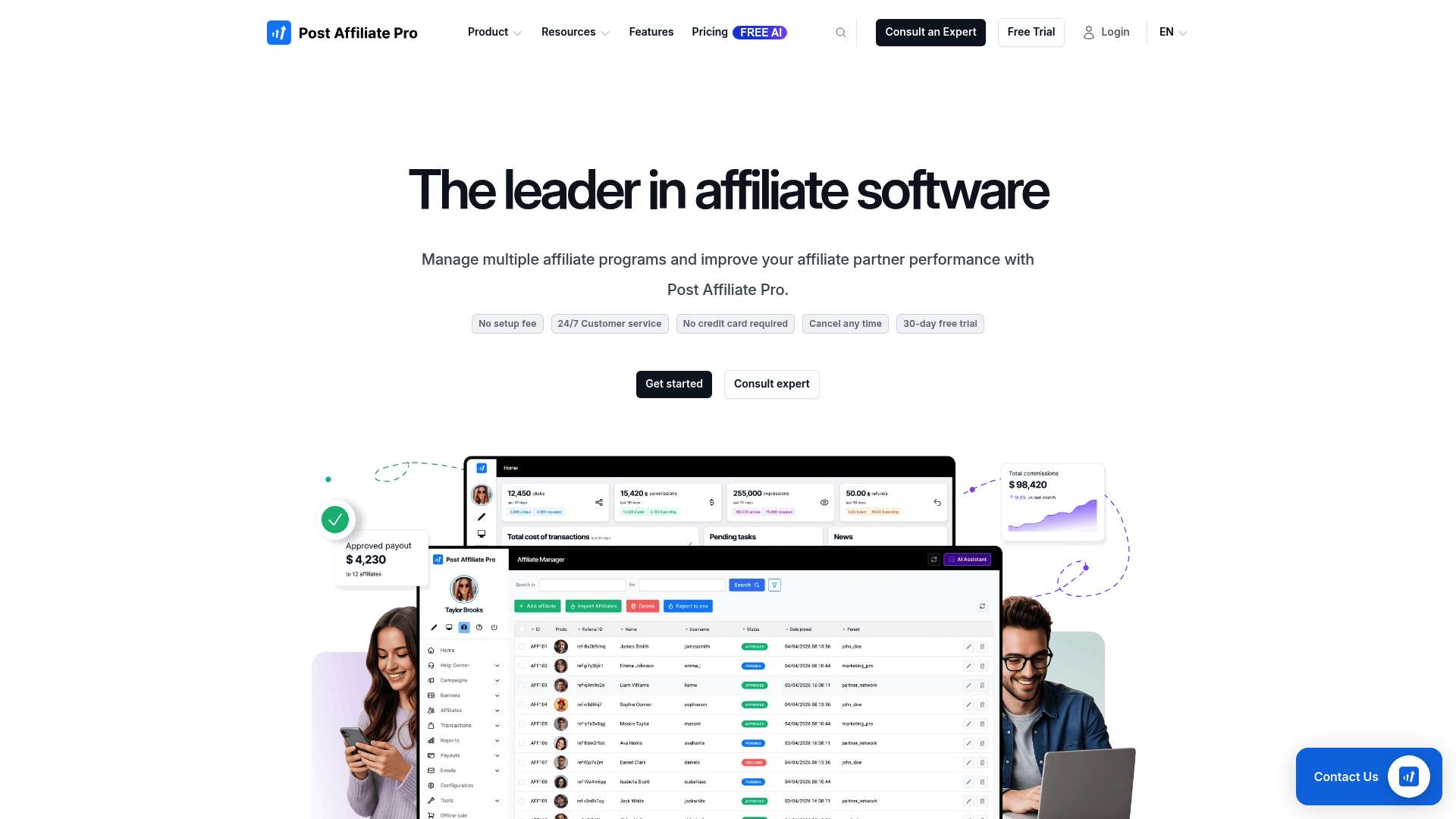 Post Affiliate Pro homepage