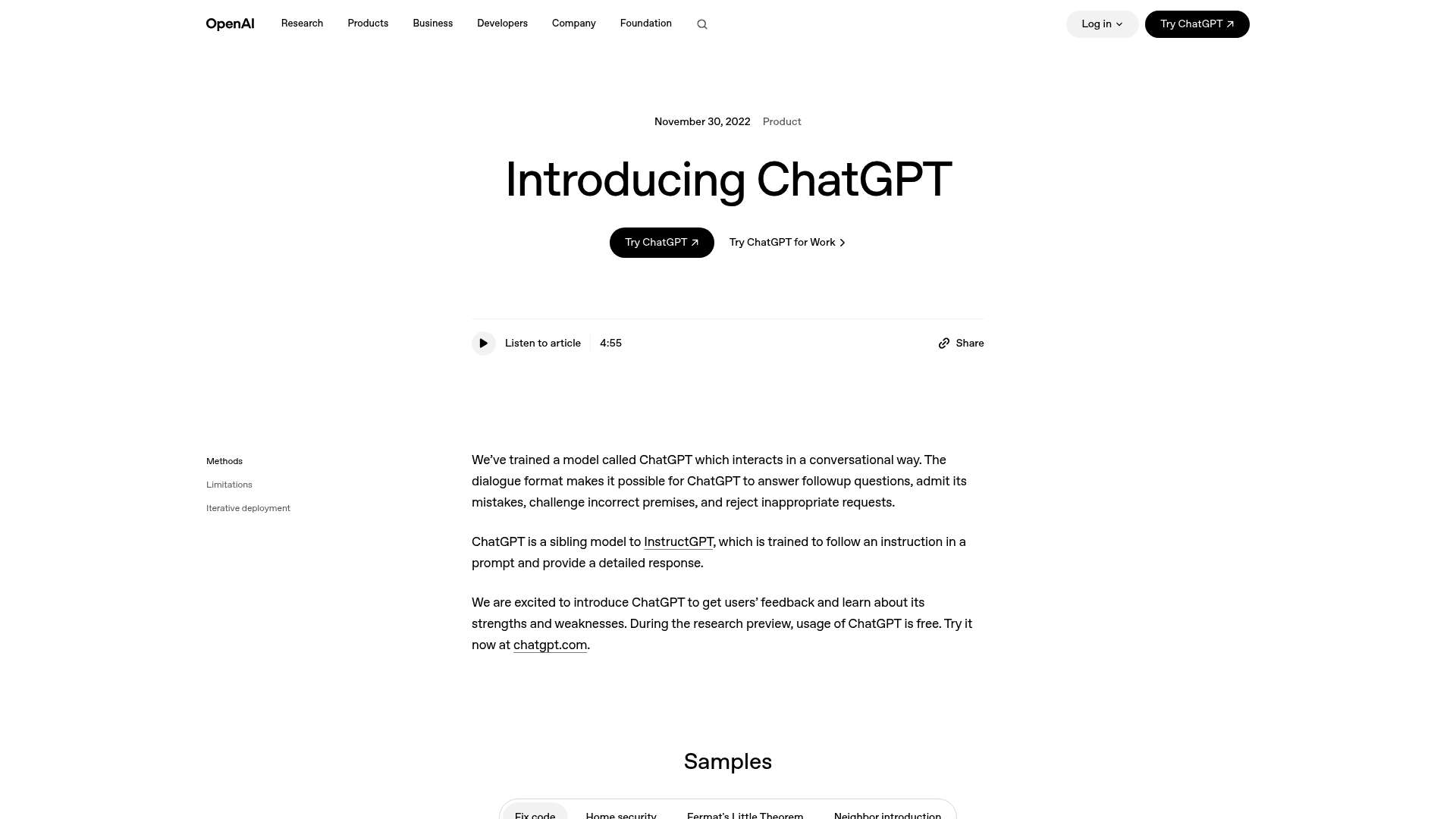 ChatGPT homepage