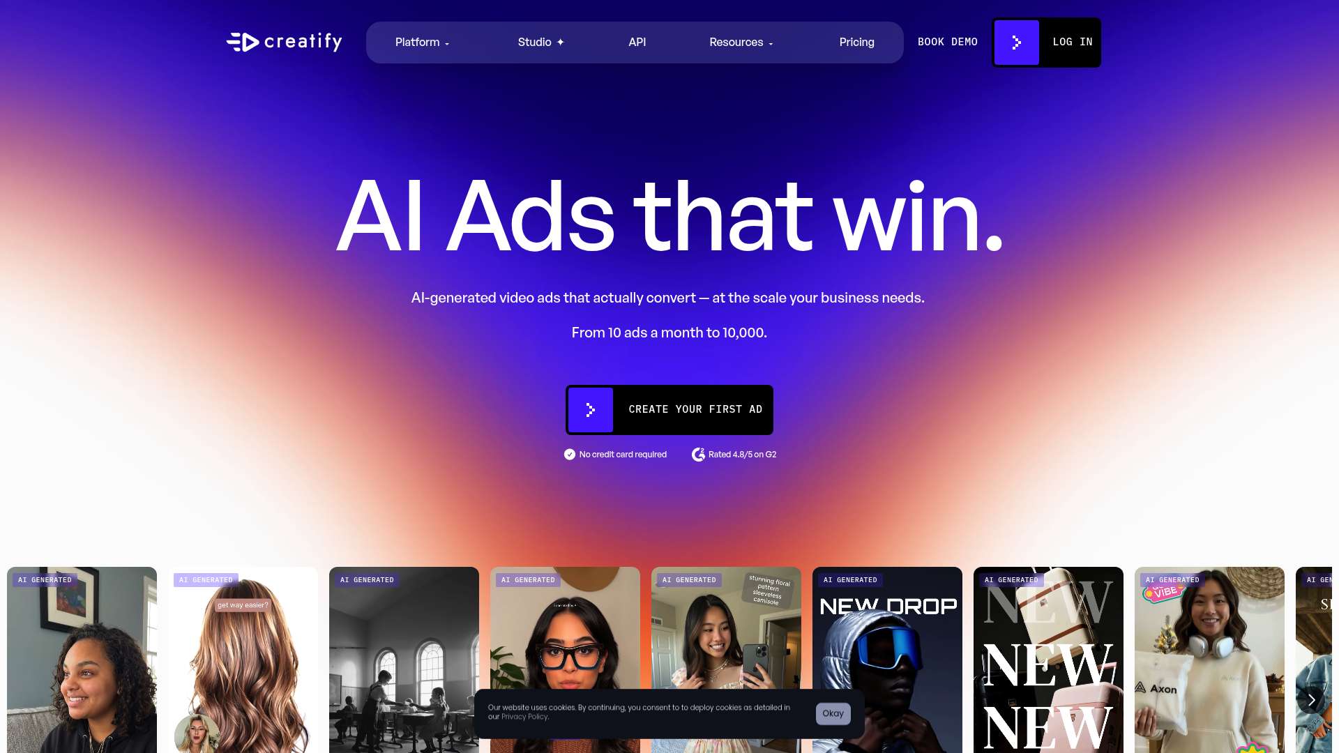 Creatify AI homepage