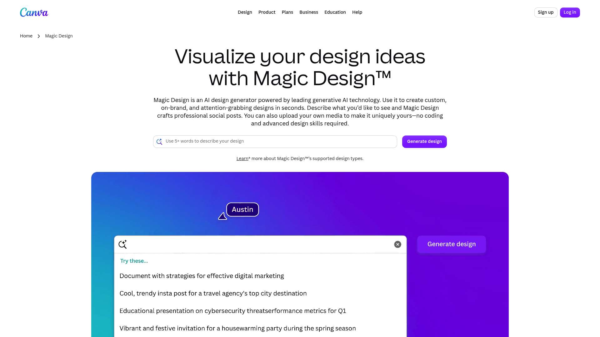 Canva Magic Design homepage