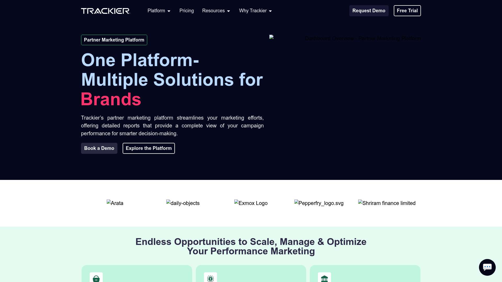 Trackier homepage