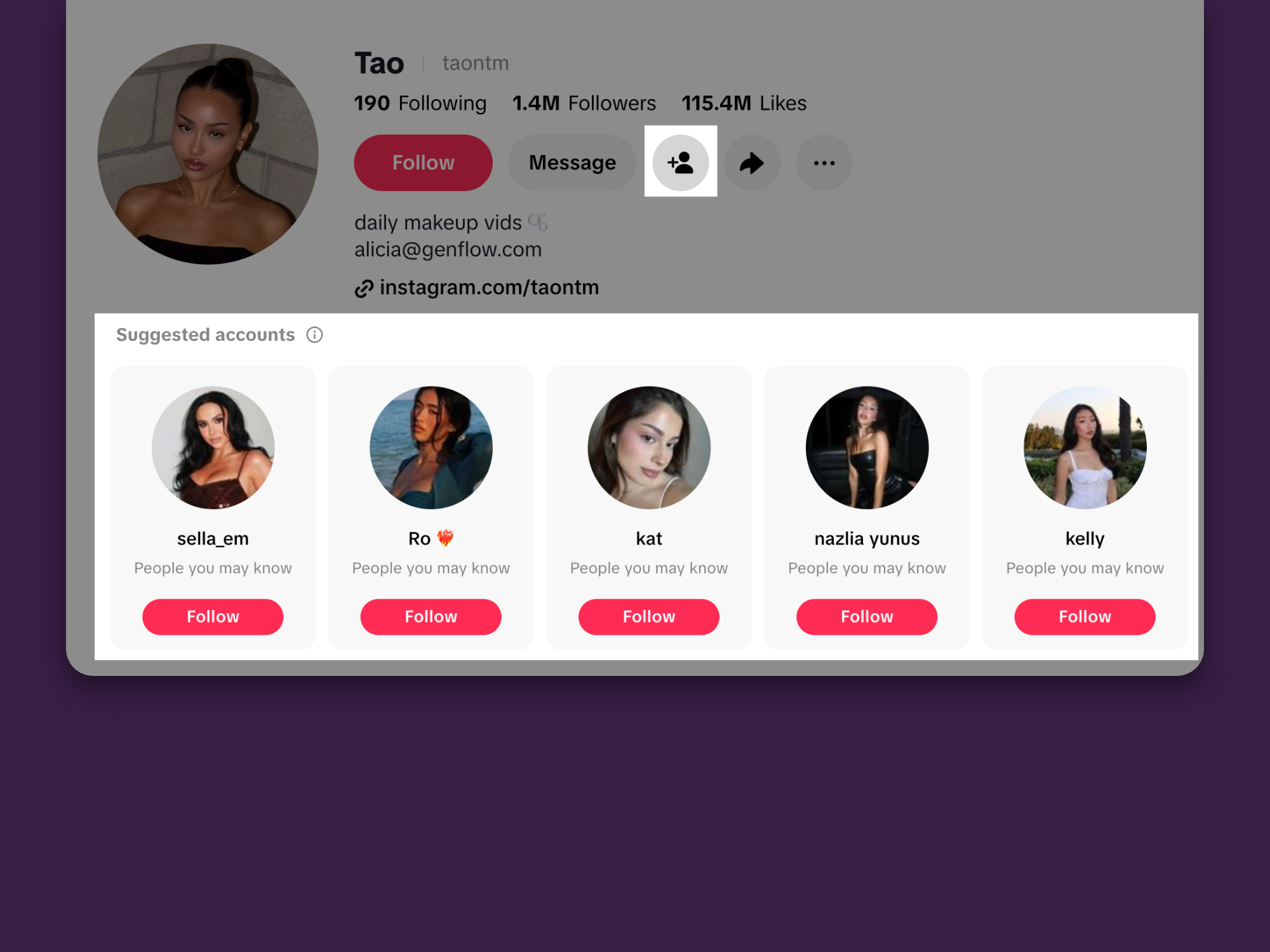 TikTok "Suggested accounts" list