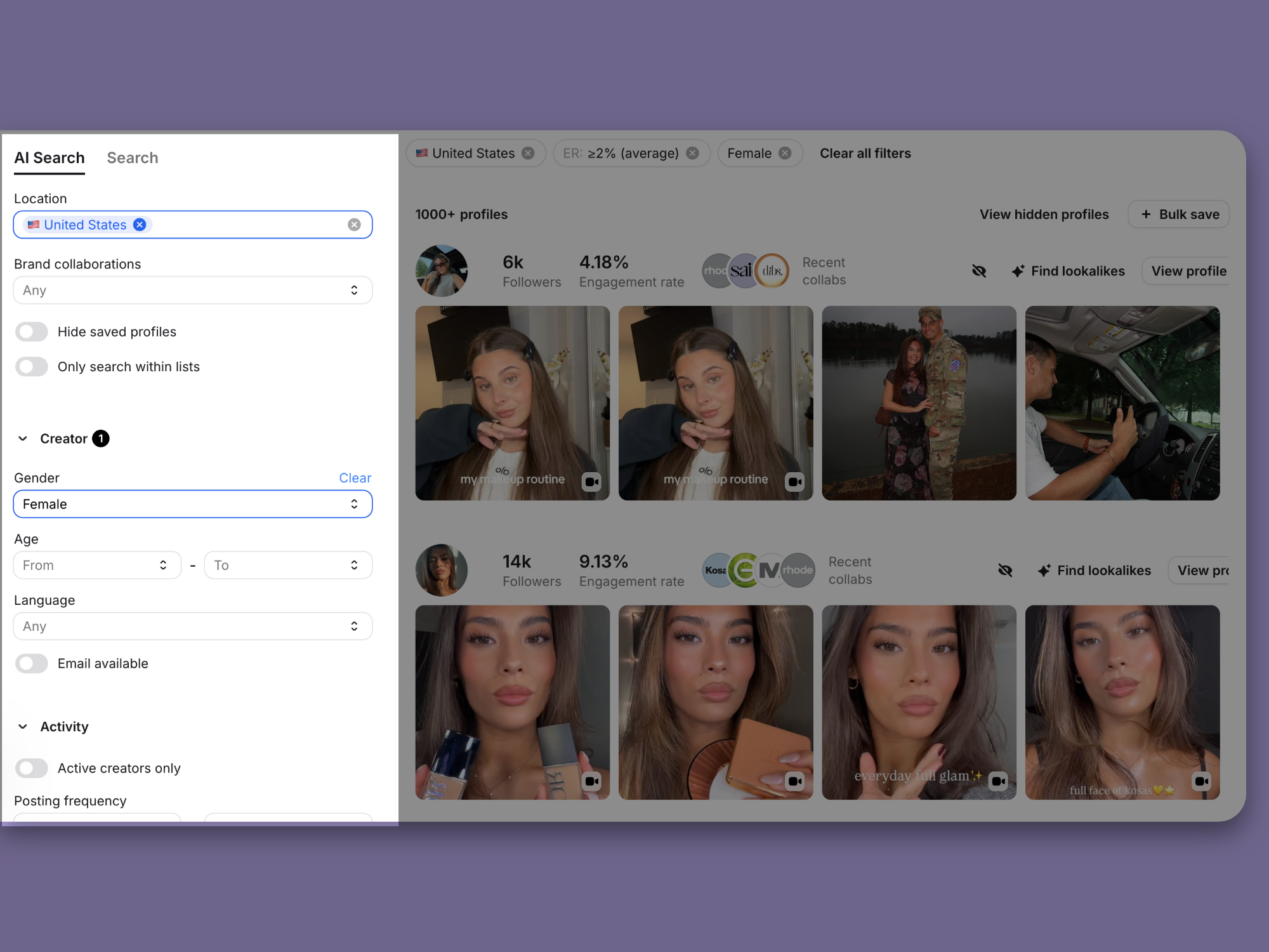 Modash search filters