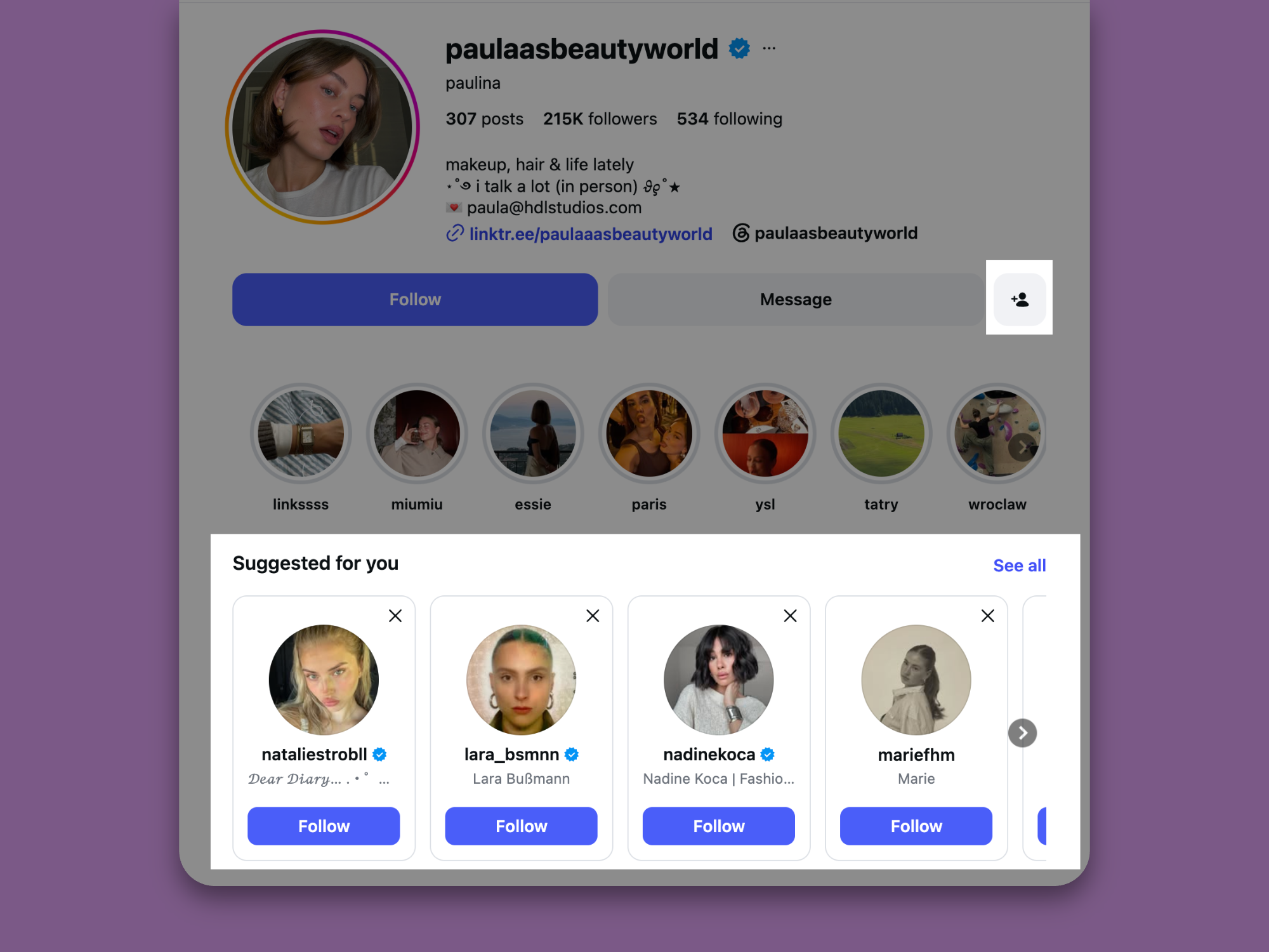 Instagram "Suggested for you" row